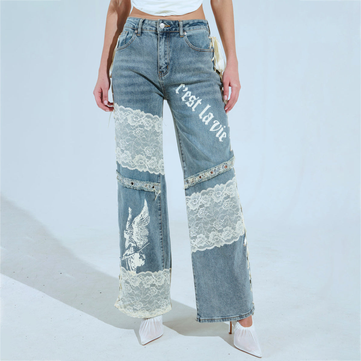 Low-Waist Lace Jeans