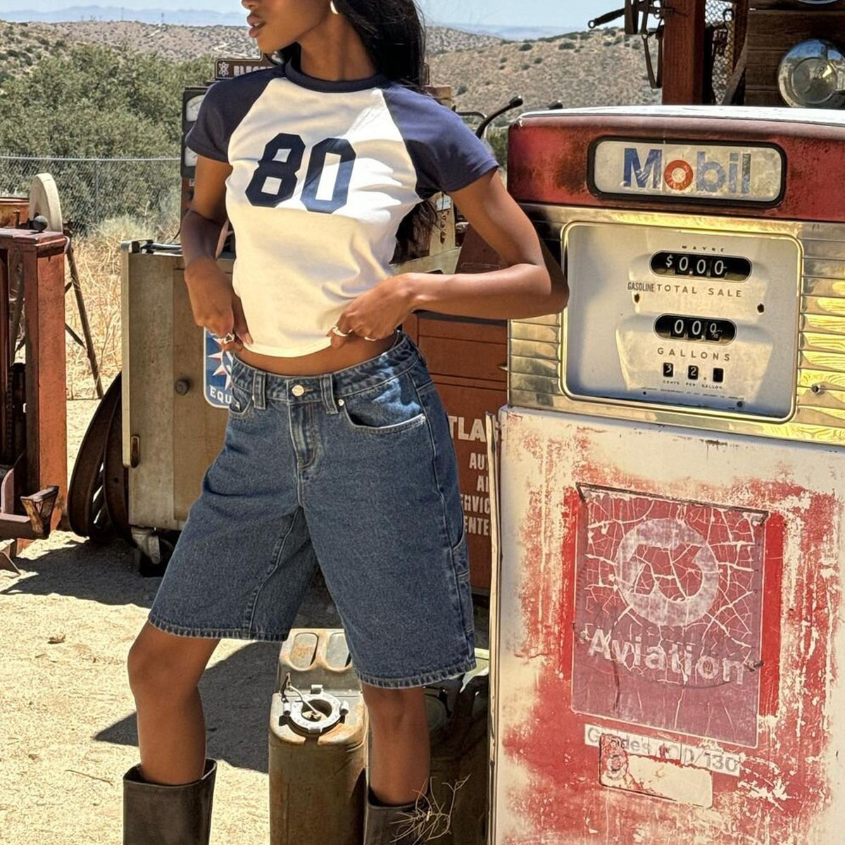 Denim Printed Capri Pants