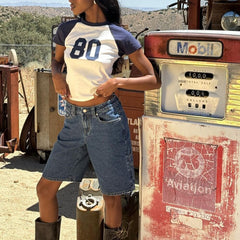 Denim Printed Capri Pants