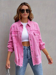 Light color distressed denim jacket