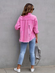 Light color distressed denim jacket