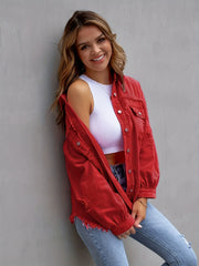 Light color distressed denim jacket