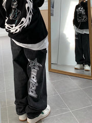 Hip Hop Baggy Jeans mit geradem Bein und Slogan