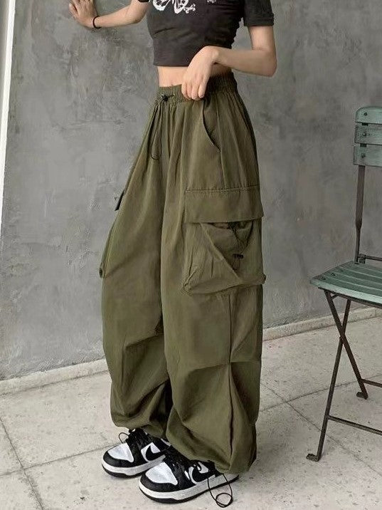 Vintage Y2K Kordelzug Baggy Fallschirm Cargo Hose