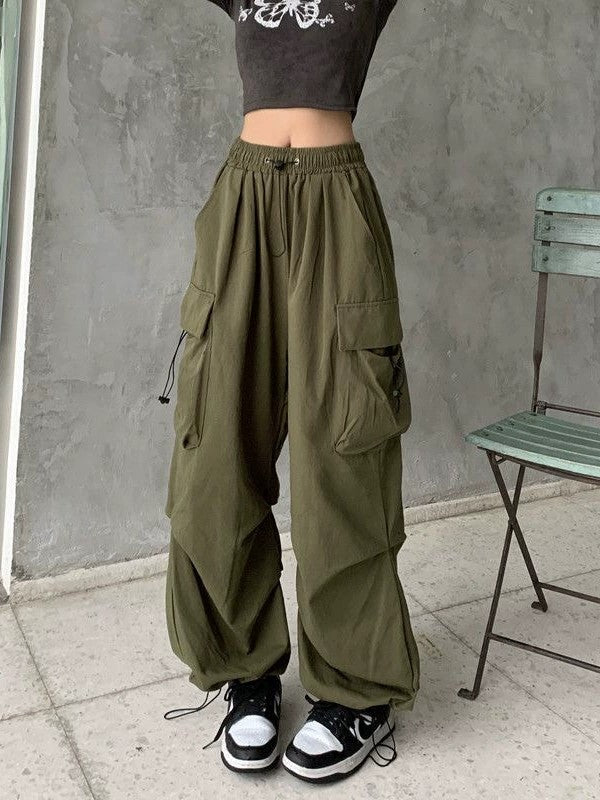 Vintage Y2K Kordelzug Baggy Fallschirm Cargo Hose