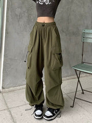 Vintage Y2K Kordelzug Baggy Fallschirm Cargo Hose