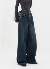 Dunkelblaue Vintage Baggy Boyfriend Jeans