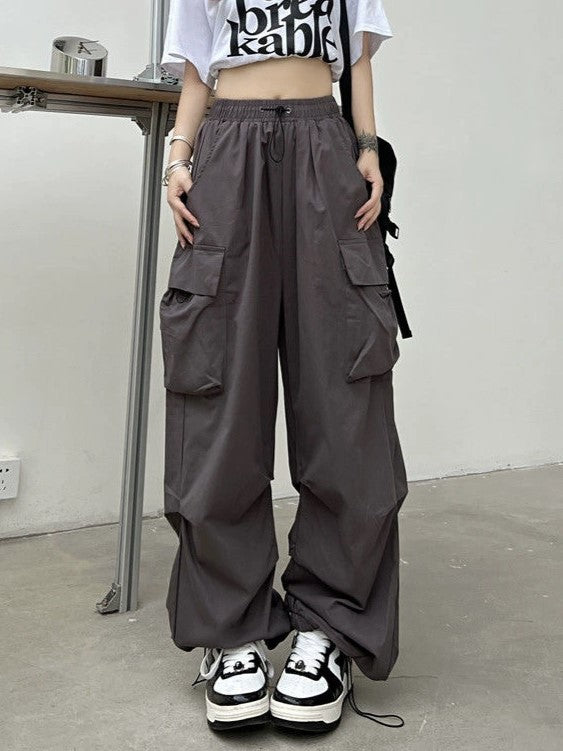 Vintage Y2K Kordelzug Baggy Fallschirm Cargo Hose