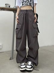 Vintage Y2K Kordelzug Baggy Fallschirm Cargo Hose