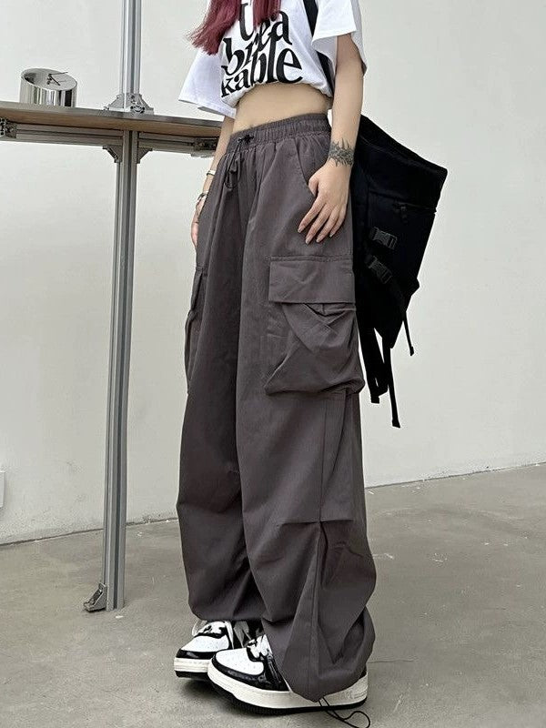 Vintage Y2K Kordelzug Baggy Fallschirm Cargo Hose