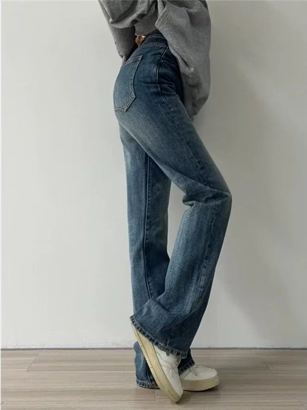 Blaue Vintage Vielseitige Slim Flare Jeans mit hoher Taille