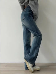 Blaue Vintage Vielseitige Slim Flare Jeans mit hoher Taille