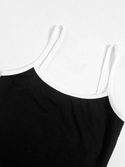 Schwarzes, schmal geschnittenes Retro-Camisole und Shorts, zweiteiliges Set