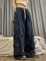 Blaue Punk Baggy Cargo Jeans mit Washed-Effekt