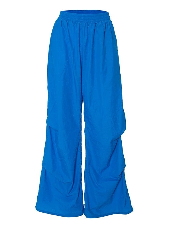 Blaue Retro-Cargohose mit hoher Taille und weitem Bein