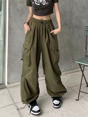 Vintage Y2K Kordelzug Baggy Fallschirm Cargo Hose