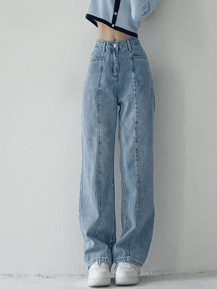 Blaue Boyfriendjeans mit verwaschenem Vintage-Nahtdetail