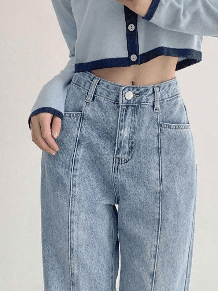 Blaue Boyfriendjeans mit verwaschenem Vintage-Nahtdetail