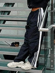 Black Classic Baggy Sweatpants with Side Stripe