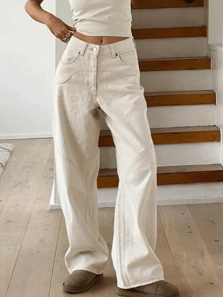 Weiße Vintage Baggy Boyfriendjeans mit geradem Bein und Spleiß