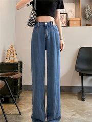 Basic Baggy Sommer Cooling Jeans mit hoher Taille