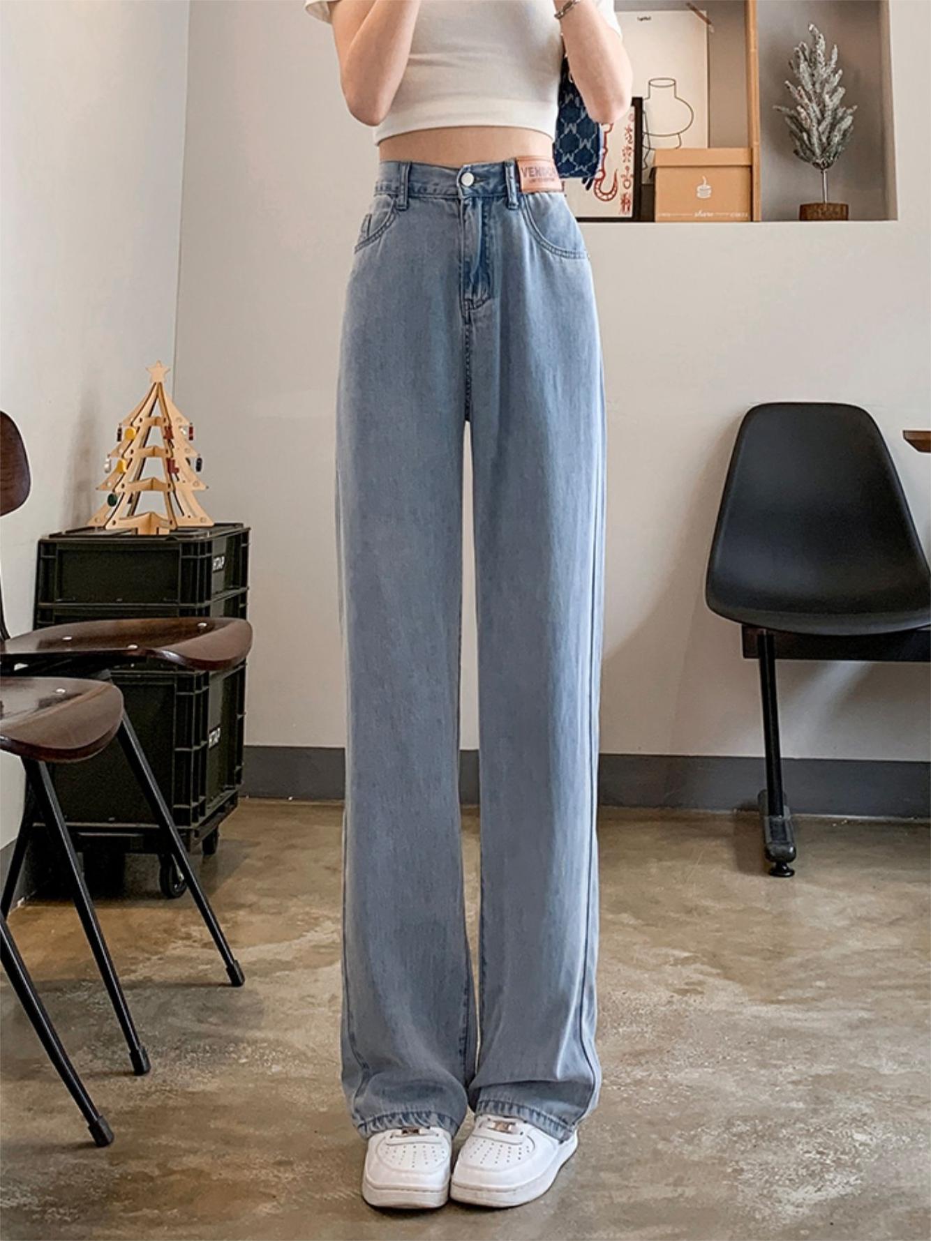 Basic Baggy Sommer Cooling Jeans mit hoher Taille