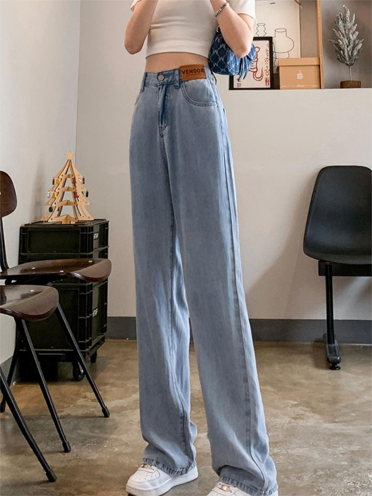 Basic Baggy Sommer Cooling Jeans mit hoher Taille