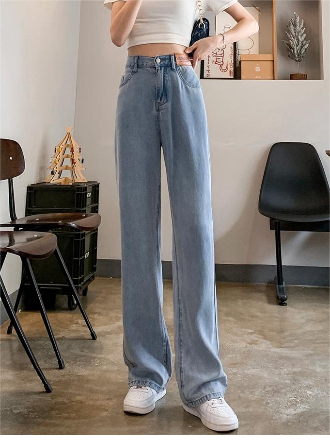 Basic Baggy Sommer Cooling Jeans mit hoher Taille