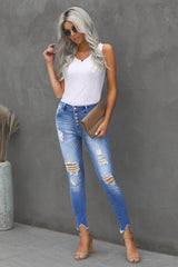 Baeful Button Front Frayed Ankle Skinny Jeans