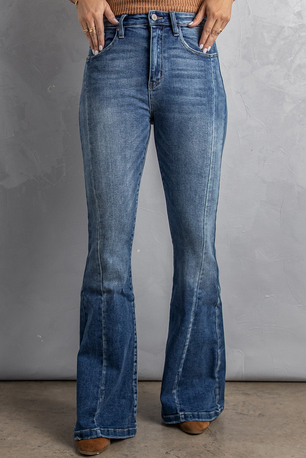 Baeful High Waist Flare Jeans with Pockets