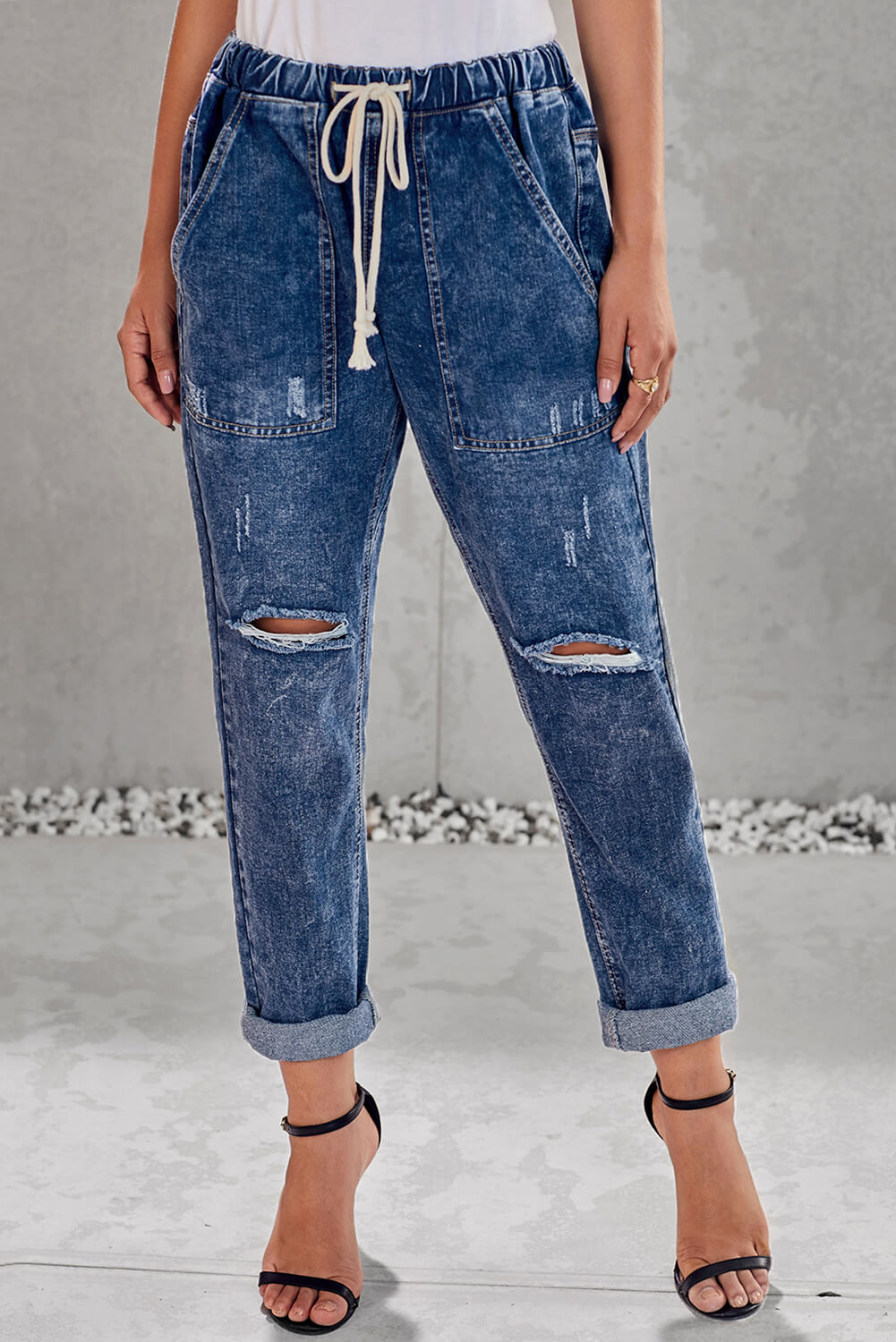 Baeful – Jeans-Jogginghose mit Kordelzug