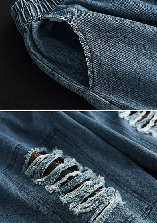 Lockere Haremshose aus hohlem, elastischem Denim 