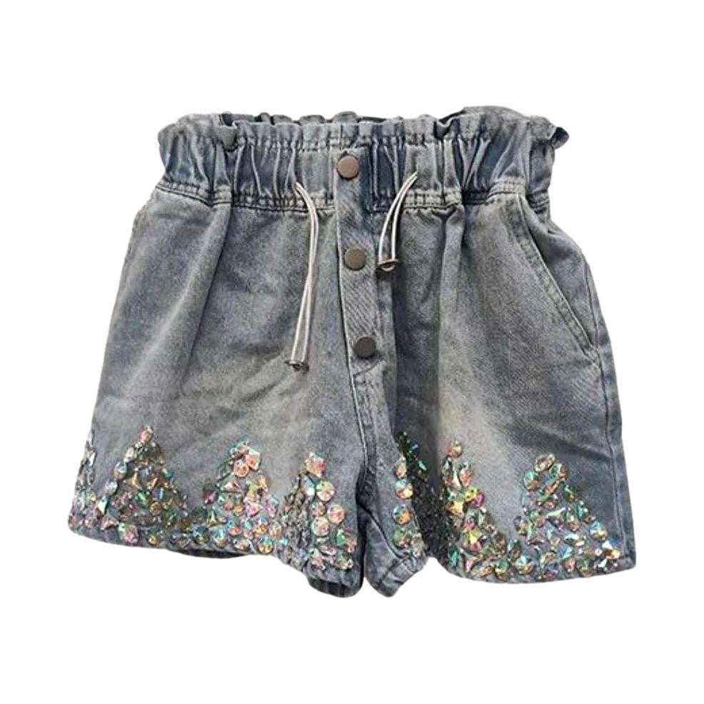 Exposed buttons rhinestone denim shorts