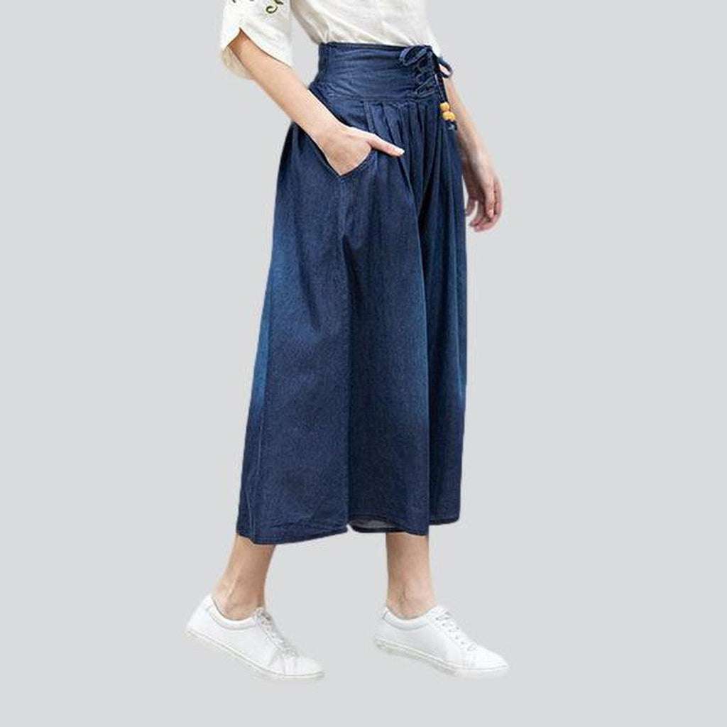 High-waisted long denim skirt