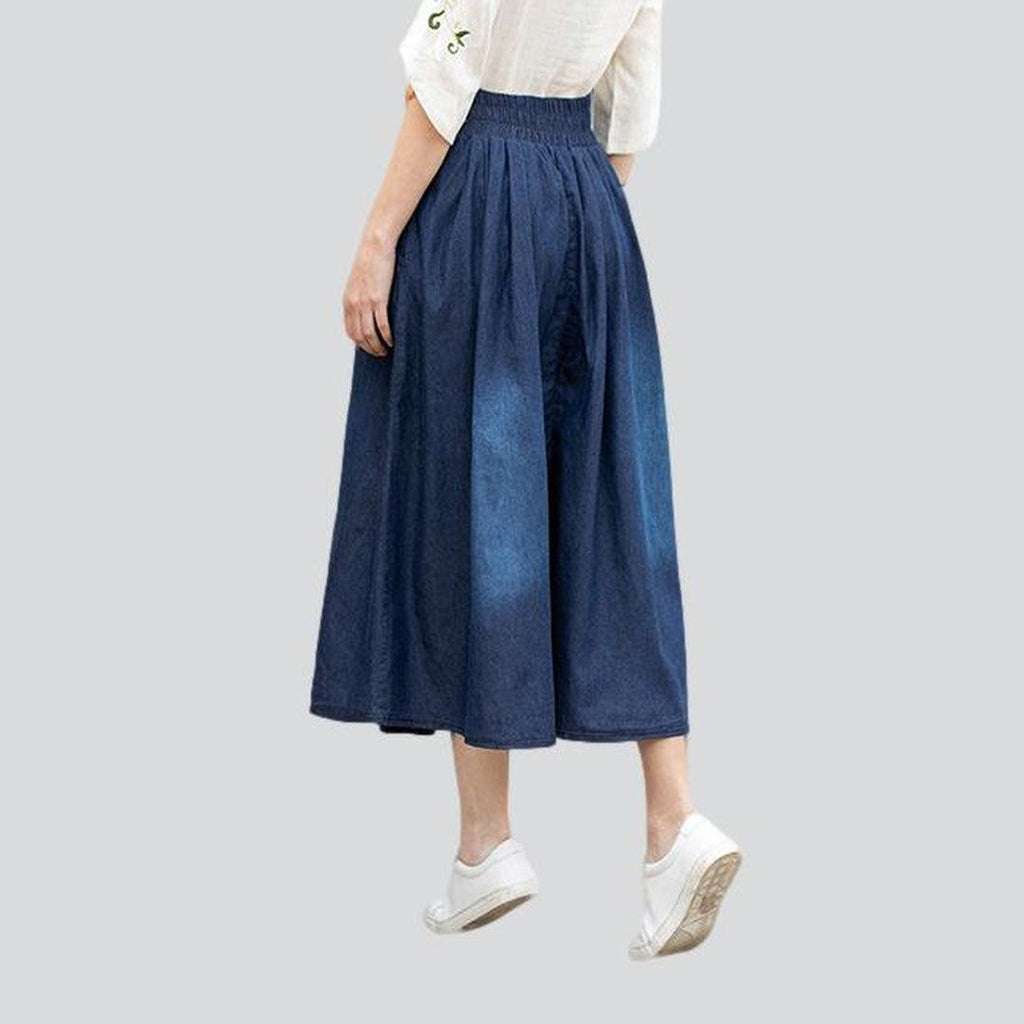 High-waisted long denim skirt