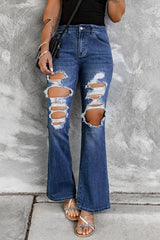 Baeful Distressed High Waist Flare Jeans