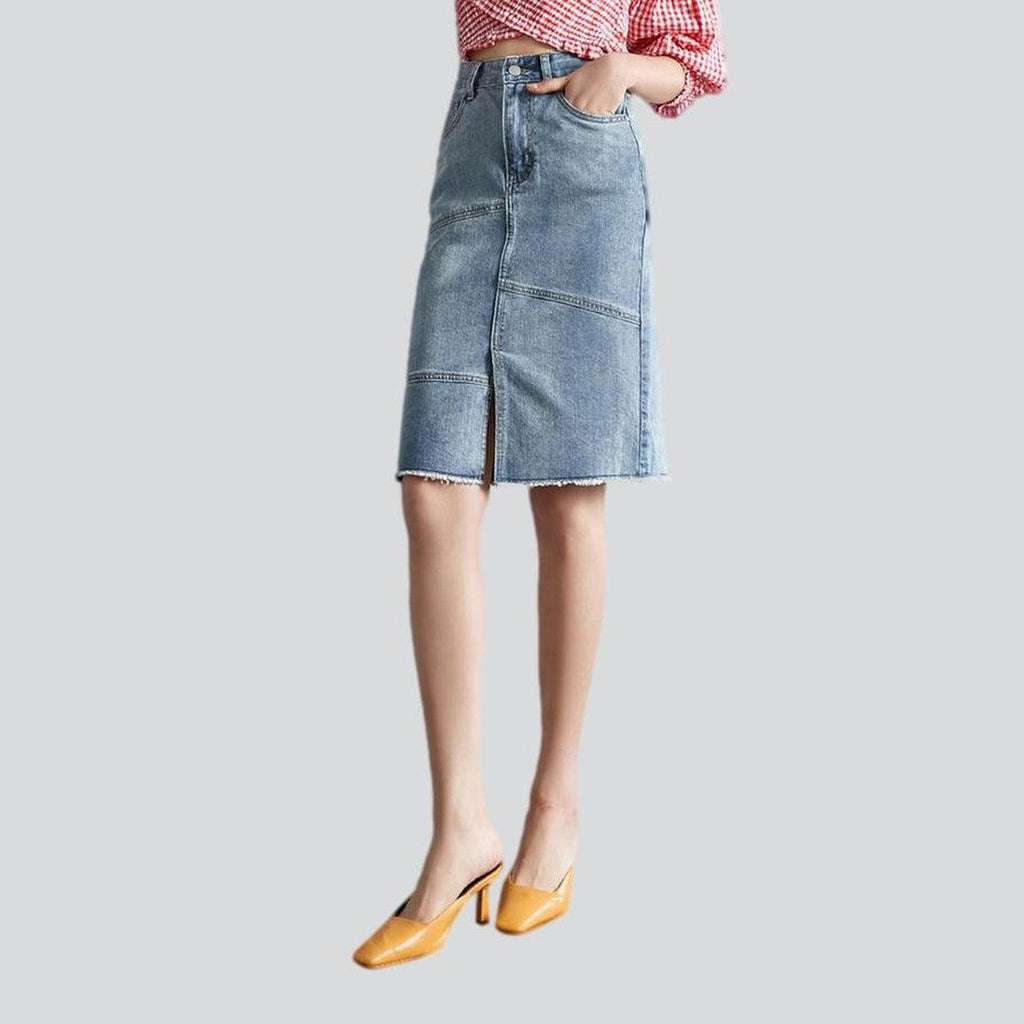 Front slit midi denim skirt