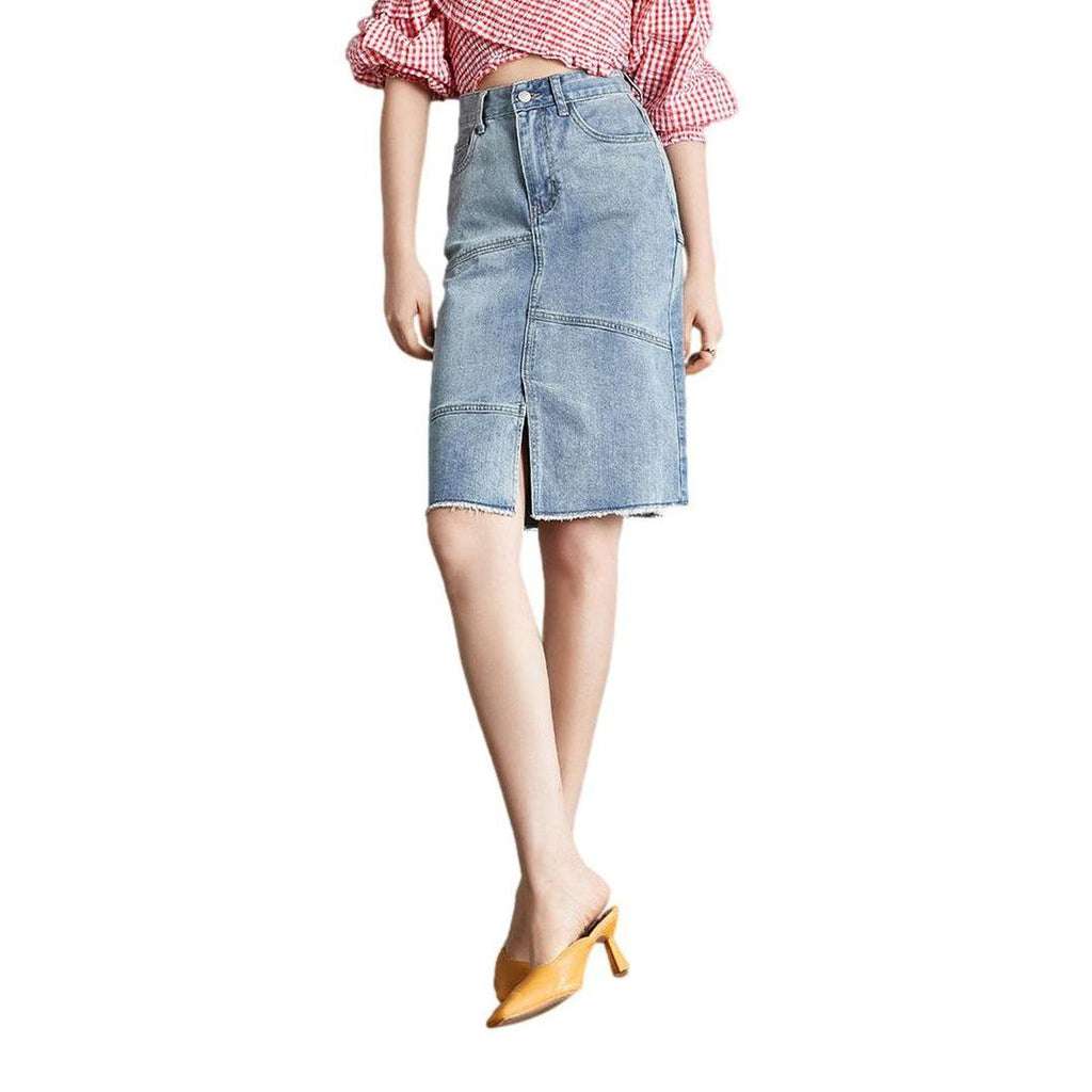 Front slit midi denim skirt