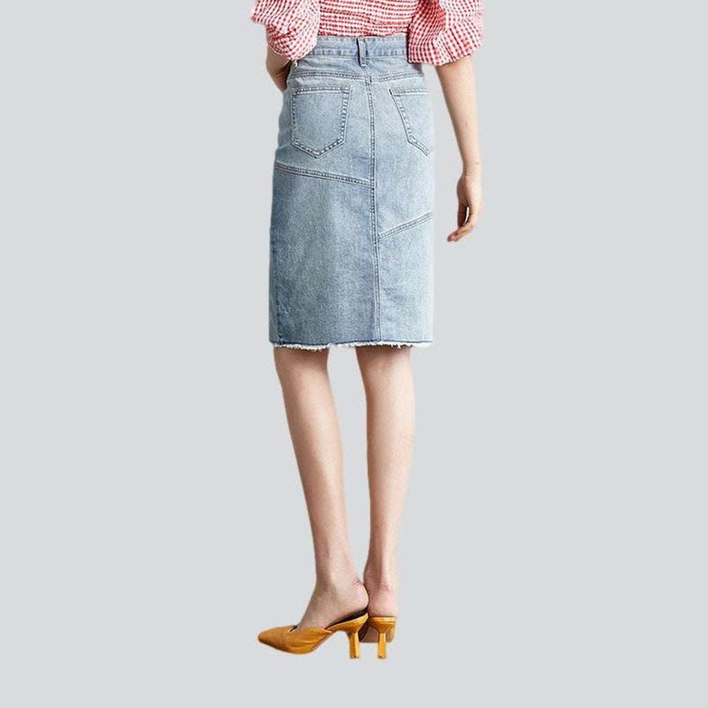 Front slit midi denim skirt