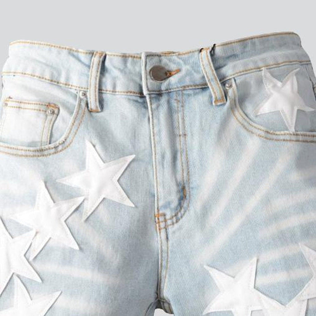 White stars embroidery men jeans