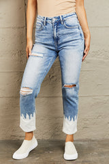 BAYEAS – Hoch taillierte, verkürzte Skinny-Jeans im Used-Look mit Farbakzenten