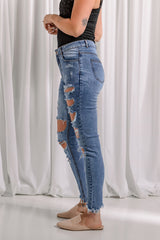 Baeful Distressed Raw Hem Skinny Jeans