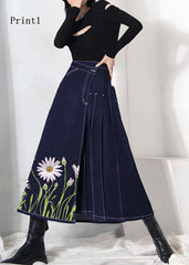 Boho denim blue-print2 zippered asymmetrical design Skirt