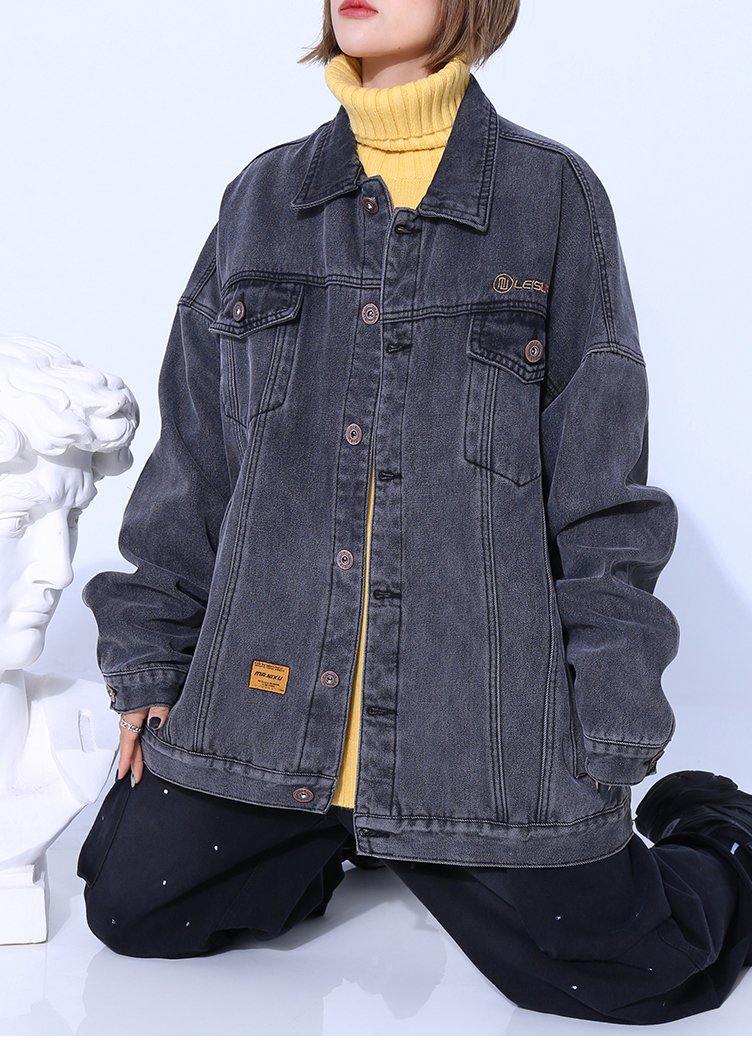 Natural Denim Plus Size Box Coat Hooded Asymmetric Outwear