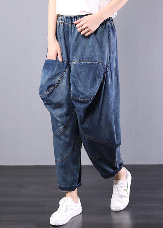 2019 herbst alte casual hosen große taschen denim blau pluderhosen