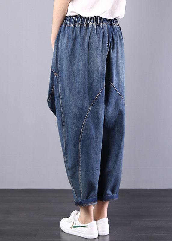 2019 autumn old casual pants big pockets denim blue harem pants