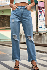 Distressed Jeans mit Knöpfen und lockerer Passform