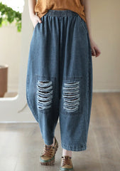 Loose Hollow Elasticity Denim Harem Pants