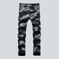 3d inscription print men jeans