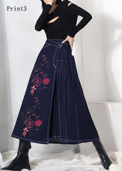 Boho denim blue-print3 zippered asymmetrical design Skirt